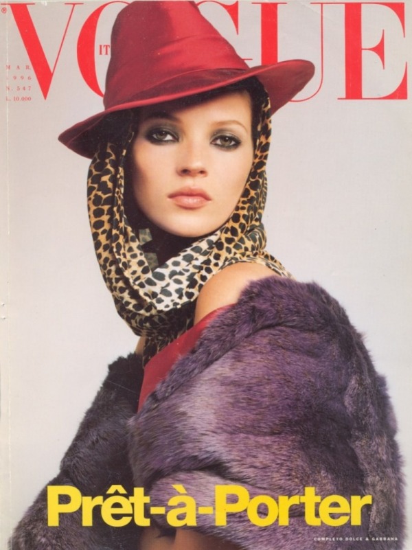 Vogue İtalya, Mart 1996. Steven Meisel'ın çektiği kapağı Kate Moss süslüyor.