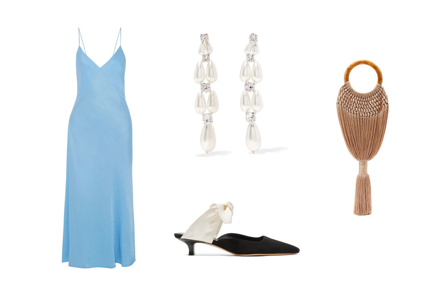 Elbise: Victoria Beckham, Ayakkabı: The Row, Küpe: Simone Rocha, Çanta: Cult Gaia