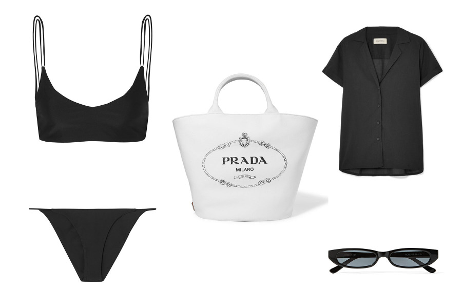Bikini: Jade Swim, Gömlek: Matteau, Çanta: Prada, Gözlük: Roberi & Fraud