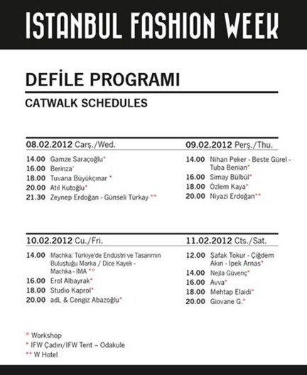 Istanbul Fashion Week 2012 takvimi