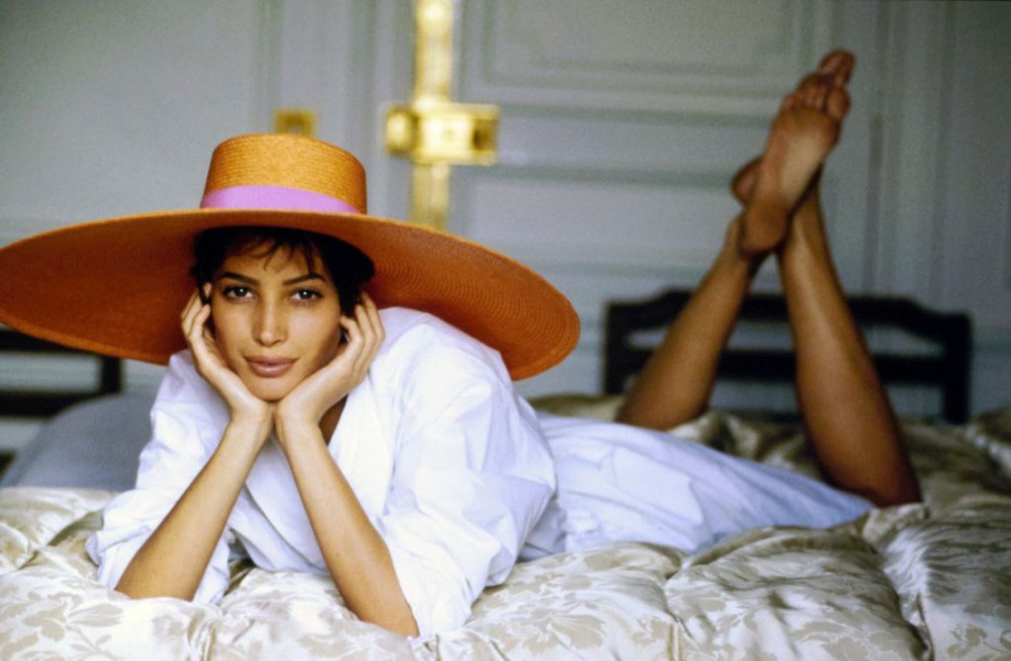 Christy Turlington in an Yves Saint Laurent Hat, Vogue, June 1990 